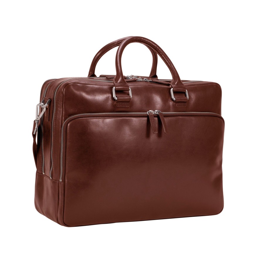 New Leonhard Heyden Leonhard Heyden Cambridge Zipped Briefcase 3 Compartments Cognac