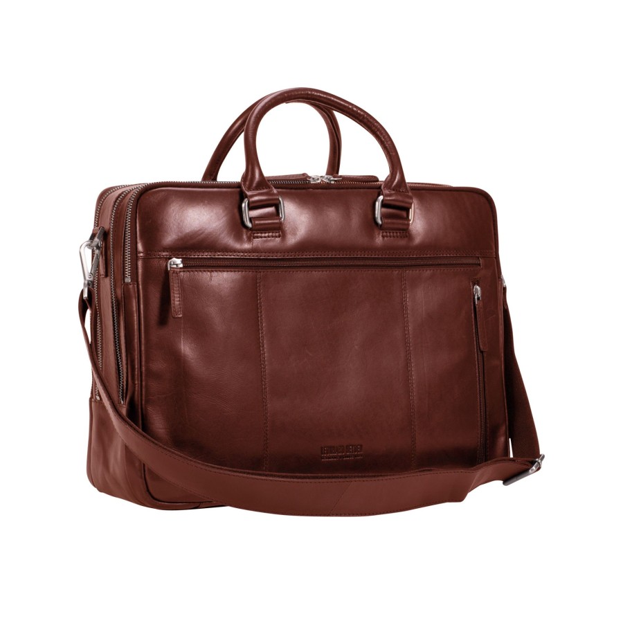 New Leonhard Heyden Leonhard Heyden Cambridge Zipped Briefcase 3 Compartments Cognac