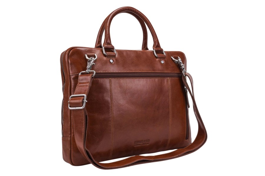 Best Leonhard Heyden Leonhard Heyden Leonhard Heyden Cambridge Zipped Briefcase 1 Compartment Cognac