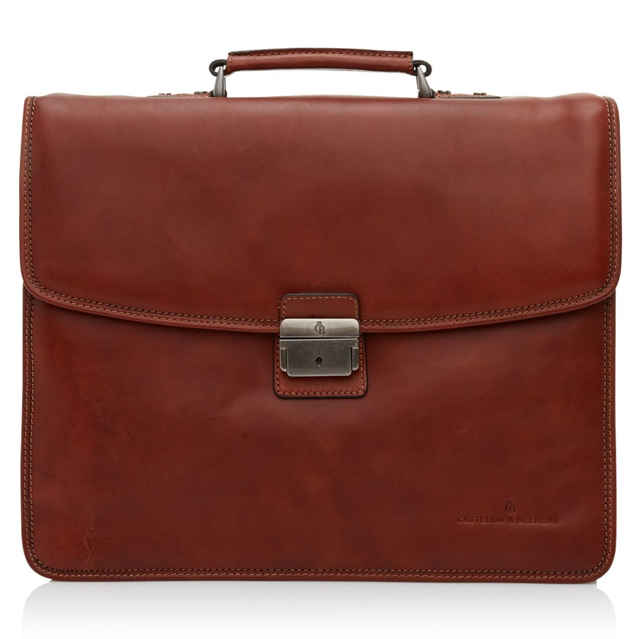 Online Castelijn & Beerens Castelijn & Beerens Verona Laptop Bag 15.6" + Tablet Triple Pocket Light Brown