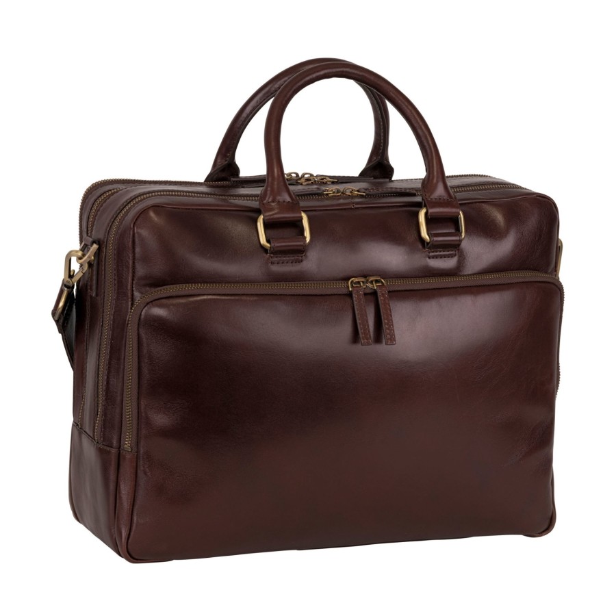 Best Leonhard Heyden Leonhard Heyden Cambridge Zipped Briefcase 3 Compartments Red Brown