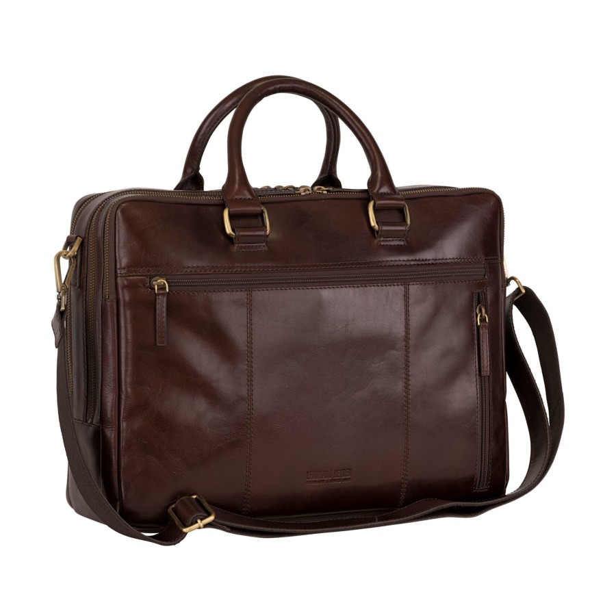 Best Leonhard Heyden Leonhard Heyden Cambridge Zipped Briefcase 3 Compartments Red Brown