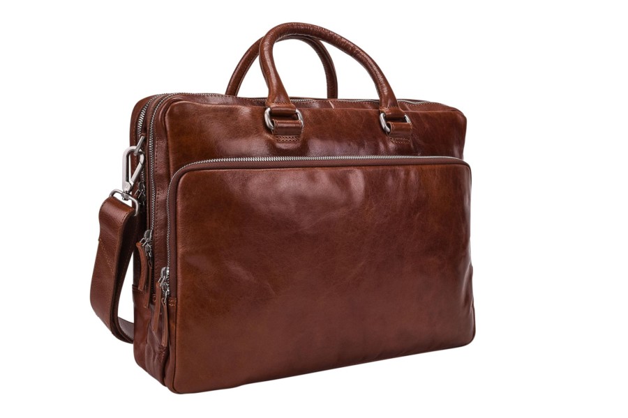 Clearance Leonhard Heyden Leonhard Heyden Cambridge Zipped Briefcase 2 Compartments Cognac