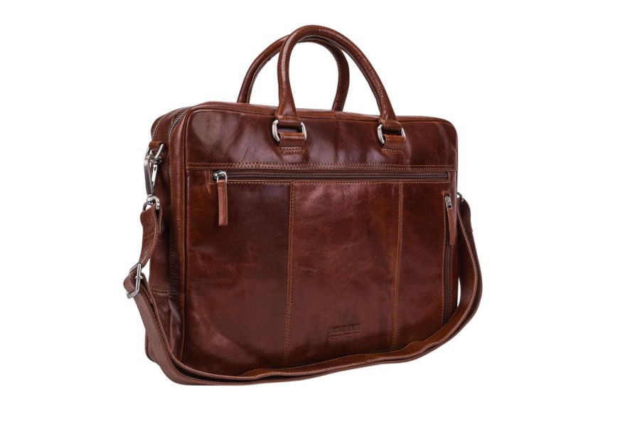 Clearance Leonhard Heyden Leonhard Heyden Cambridge Zipped Briefcase 2 Compartments Cognac