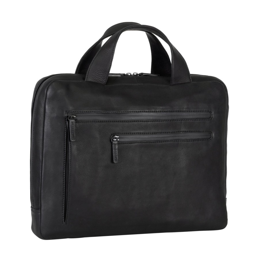 New Leonhard Heyden Leonhard Heyden The Hague Zipped Briefcase 1 Compartment Black