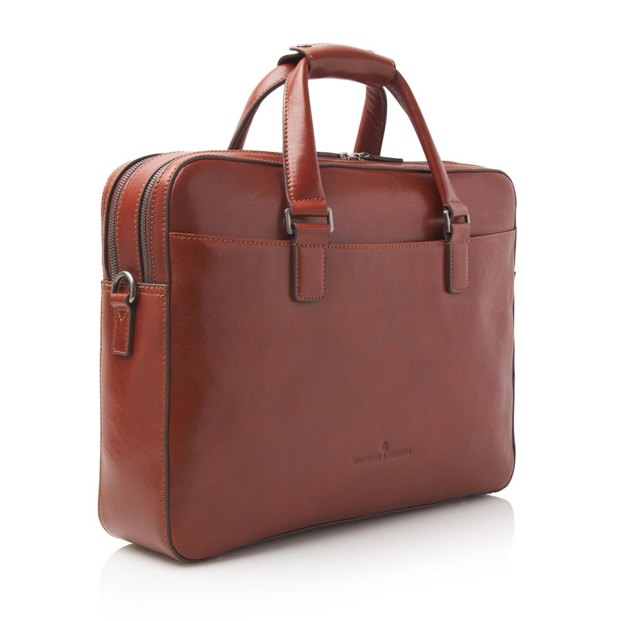 New Castelijn & Beerens Castelijn & Beerens Gaucho Paul Laptop Bag 15.6" Double Zip Cognac