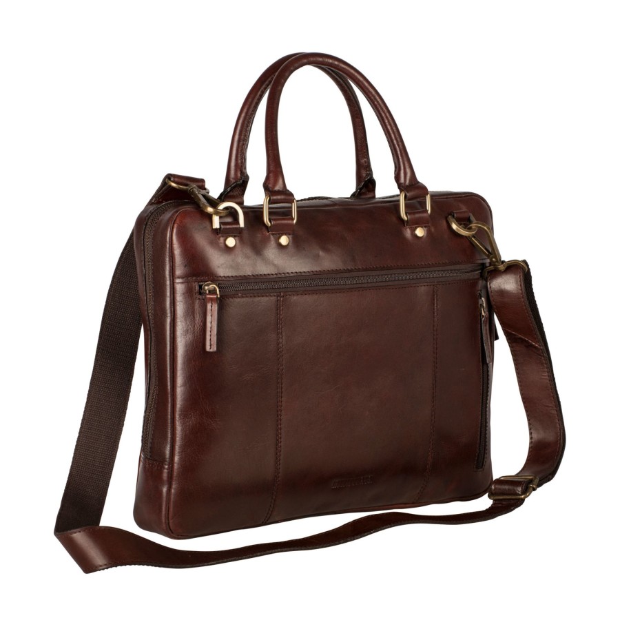 Clearance Leonhard Heyden Leonhard Heyden Zipped Briefcase 1 Compartment Red Brown