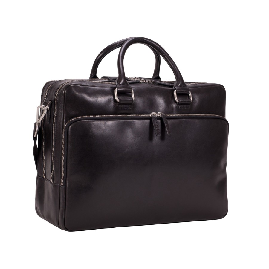 New Leonhard Heyden Leonhard Heyden Cambridge Zipped Briefcase 3 Compartments Black